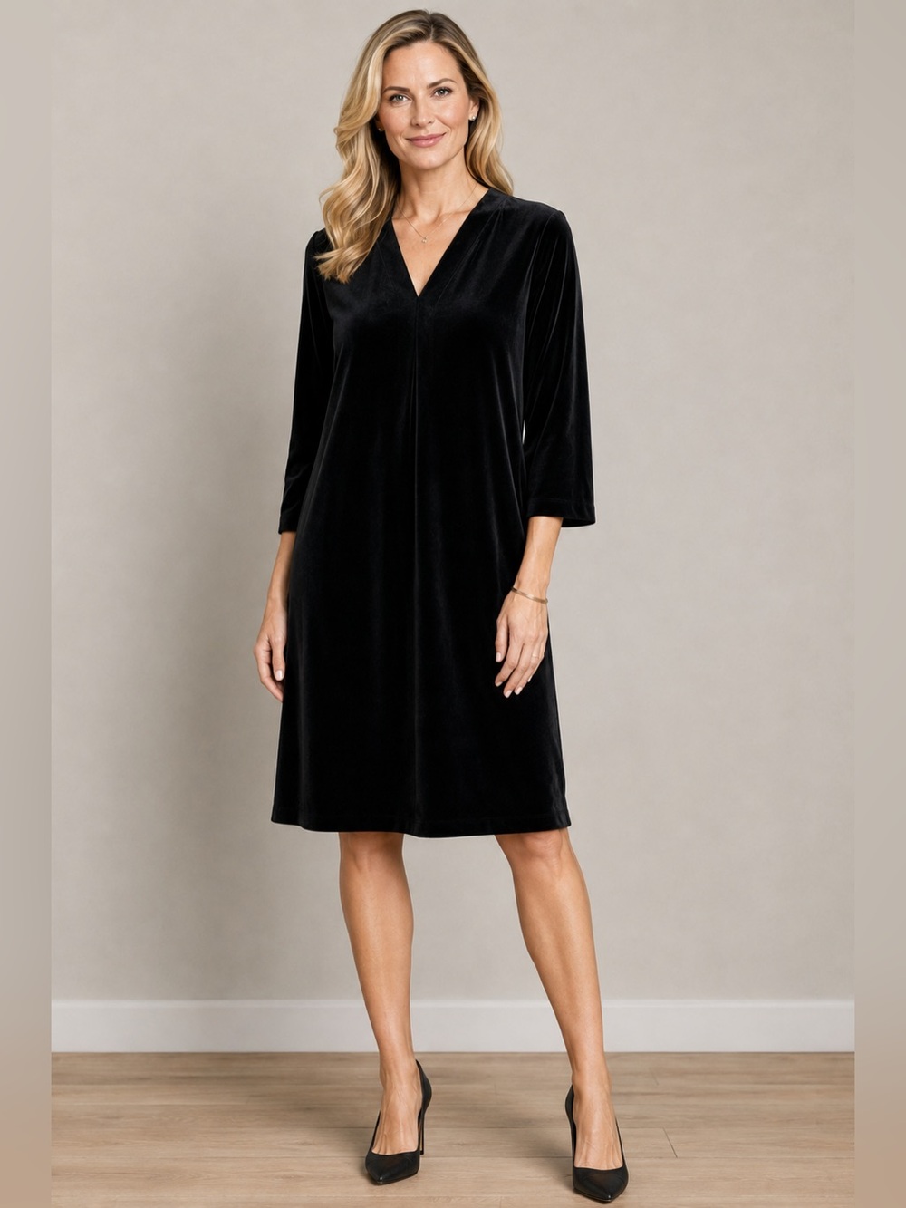 NEW J. Jill Women Black Velvet Midi Dress Size L Large Workwear Cocktail Party